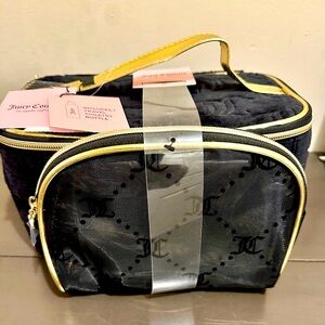 JUICY COUTURE Black 2 Piece Set TRAVEL COSMETIC MAKEUP BAG -NWT